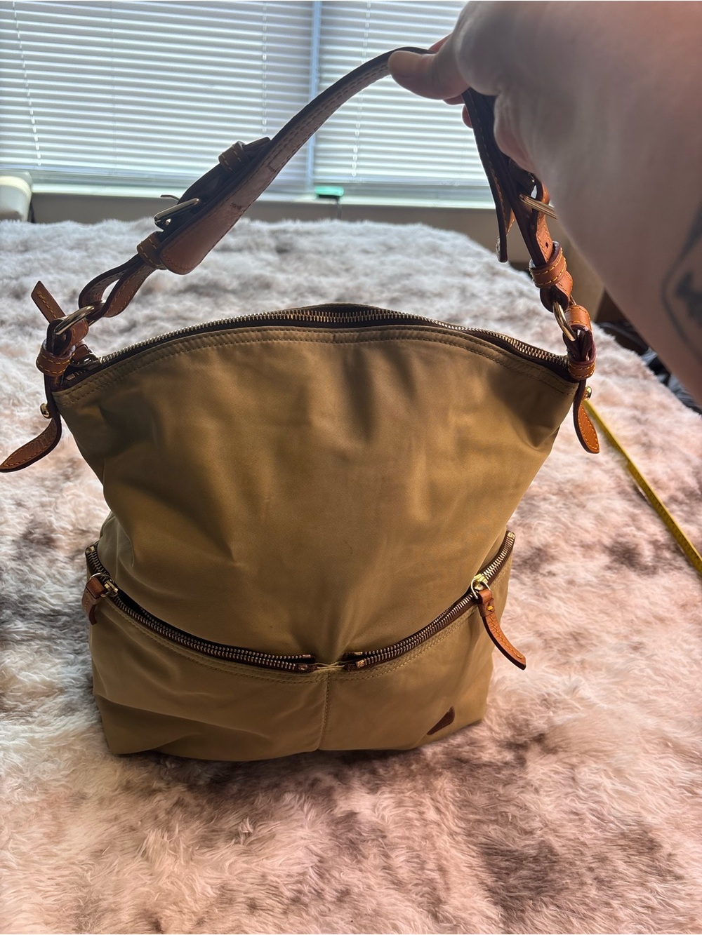 Dooney & Bourke Hot Pink Nylon Bag with Brown Leather Trim